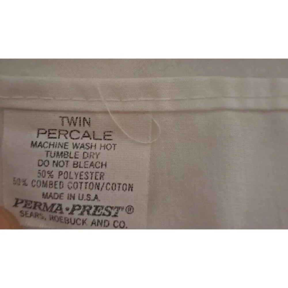 Vintage Twin Flat Sheet Ruffled Edge Sears White Lattice Lace Percale Cottage